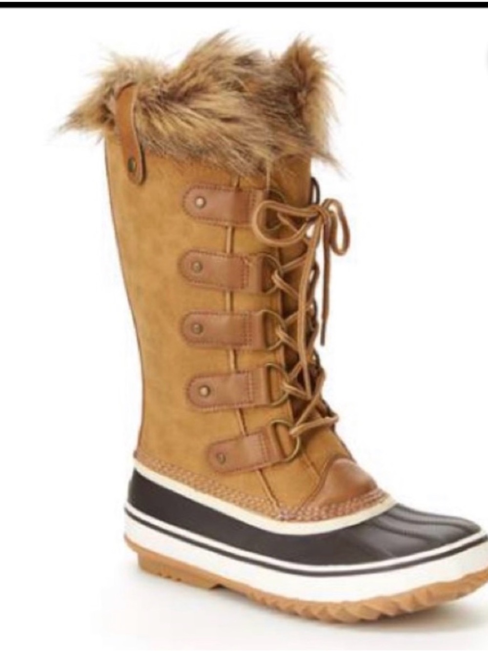 JBU Brown Faux-Fur Lace-Up Winter & Rain Boot